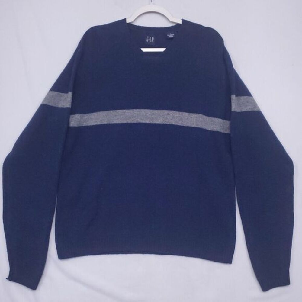 Gap 100% Lambs Wool Sweater Men XL Crew Neck Pull Over Long Sleeve‎ Blue Gray
